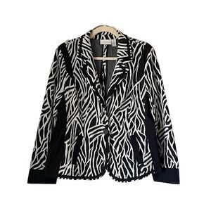 S3 Chico's Zebra Print Blazer Jacket Career Office Casual‎ Black White Size 1